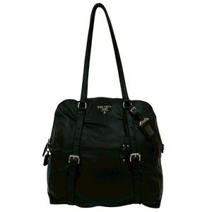 PRADA Prada logo silver hardware leather tote bag handbag semi-shoulder black...